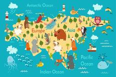 Animals World Map Australia-coffeee_in-Art Print