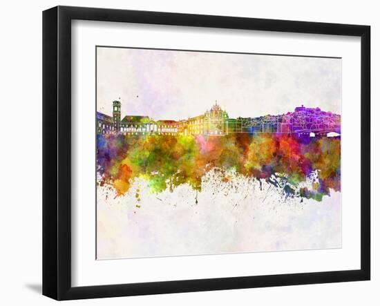 Coimbra Skyline in Watercolor Background-paulrommer-Framed Art Print