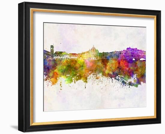 Coimbra Skyline in Watercolor Background-paulrommer-Framed Art Print