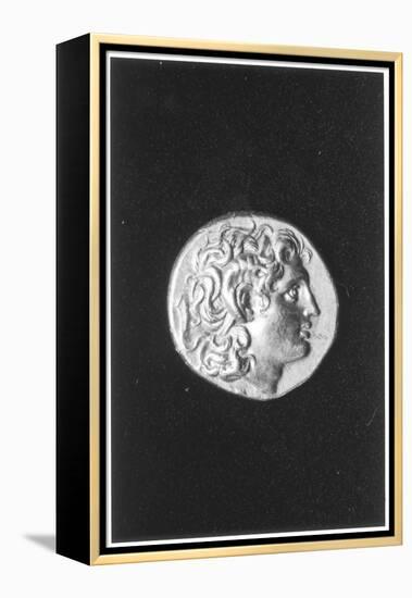 Coin Bearing the Head of Alexander the Great with the Horns of the Egyptian God Amun-null-Framed Premier Image Canvas