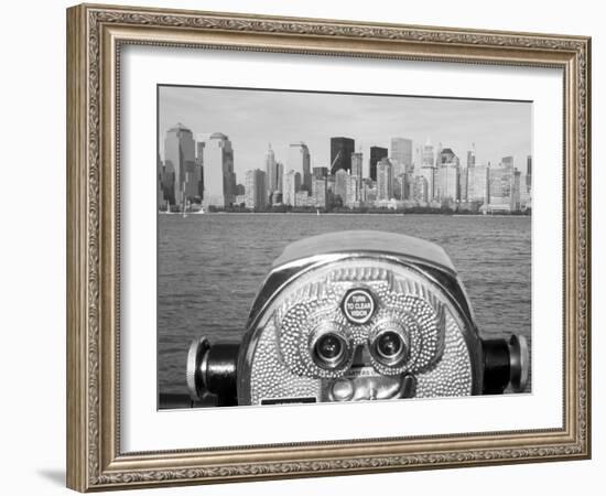 Coin Operated Binoculars Pointed at Manhattan Skyline, Hudson River, Jersey City, New Jersey, Usa-Paul Souders-Framed Photographic Print