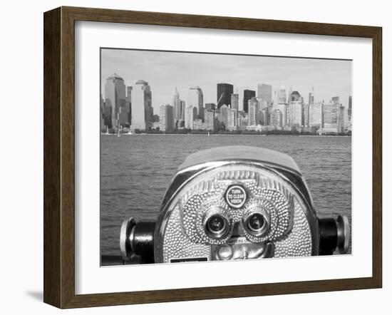 Coin Operated Binoculars Pointed at Manhattan Skyline, Hudson River, Jersey City, New Jersey, Usa-Paul Souders-Framed Photographic Print