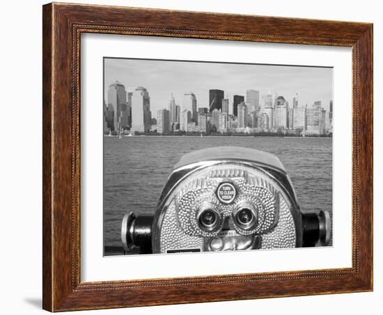 Coin Operated Binoculars Pointed at Manhattan Skyline, Hudson River, Jersey City, New Jersey, Usa-Paul Souders-Framed Photographic Print