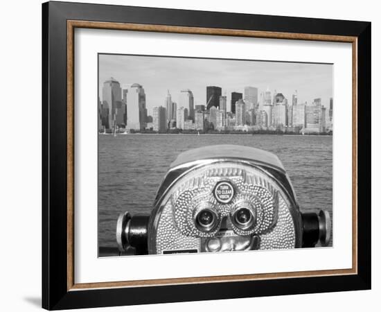 Coin Operated Binoculars Pointed at Manhattan Skyline, Hudson River, Jersey City, New Jersey, Usa-Paul Souders-Framed Photographic Print