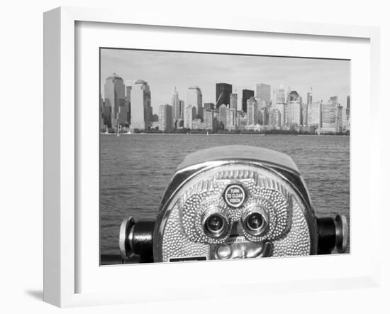 Coin Operated Binoculars Pointed at Manhattan Skyline, Hudson River, Jersey City, New Jersey, Usa-Paul Souders-Framed Photographic Print