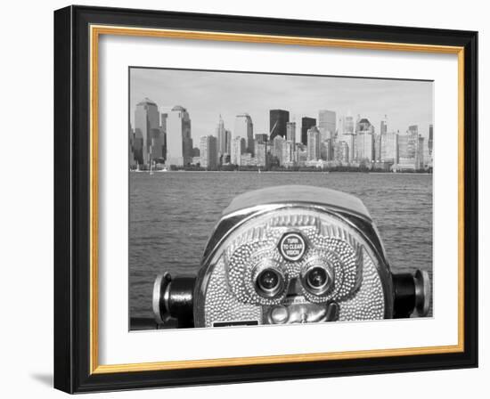 Coin Operated Binoculars Pointed at Manhattan Skyline, Hudson River, Jersey City, New Jersey, Usa-Paul Souders-Framed Photographic Print