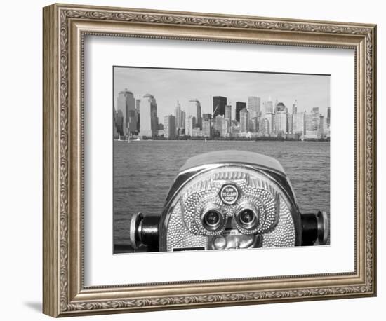 Coin Operated Binoculars Pointed at Manhattan Skyline, Hudson River, Jersey City, New Jersey, Usa-Paul Souders-Framed Photographic Print