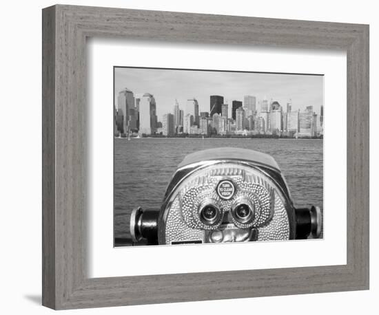 Coin Operated Binoculars Pointed at Manhattan Skyline, Hudson River, Jersey City, New Jersey, Usa-Paul Souders-Framed Photographic Print