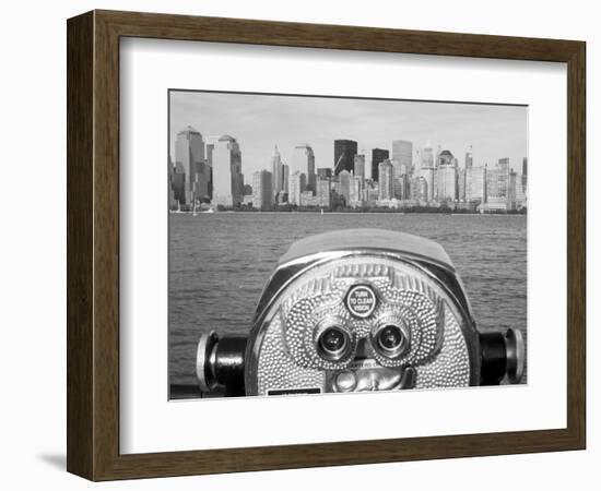 Coin Operated Binoculars Pointed at Manhattan Skyline, Hudson River, Jersey City, New Jersey, Usa-Paul Souders-Framed Photographic Print