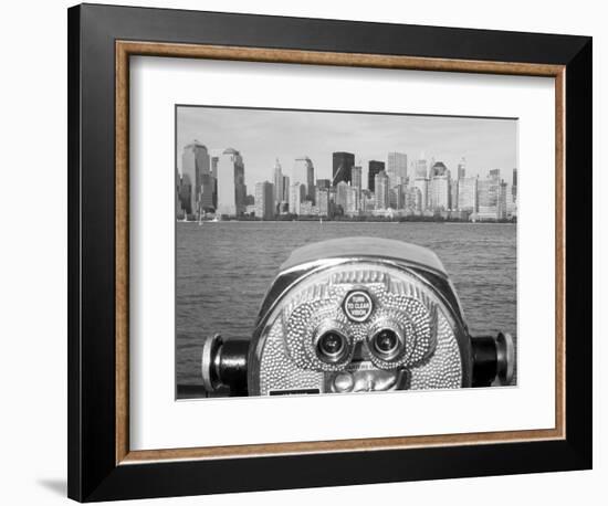 Coin Operated Binoculars Pointed at Manhattan Skyline, Hudson River, Jersey City, New Jersey, Usa-Paul Souders-Framed Photographic Print