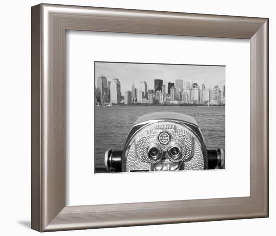 Coin Operated Binoculars Pointed at Manhattan Skyline, Hudson River, Jersey City, New Jersey, Usa-Paul Souders-Framed Photographic Print