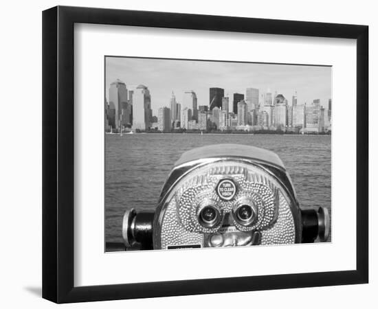 Coin Operated Binoculars Pointed at Manhattan Skyline, Hudson River, Jersey City, New Jersey, Usa-Paul Souders-Framed Photographic Print