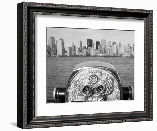 Coin Operated Binoculars Pointed at Manhattan Skyline, Hudson River, Jersey City, New Jersey, Usa-Paul Souders-Framed Photographic Print