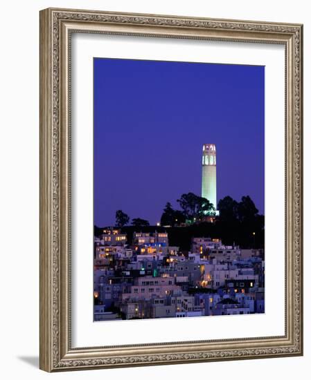 Coit Tower, Telegraph Hill at Dusk, San Francisco, U.S.A.-Thomas Winz-Framed Photographic Print