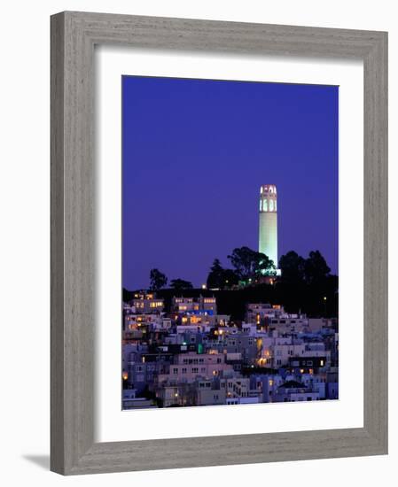 Coit Tower, Telegraph Hill at Dusk, San Francisco, U.S.A.-Thomas Winz-Framed Photographic Print