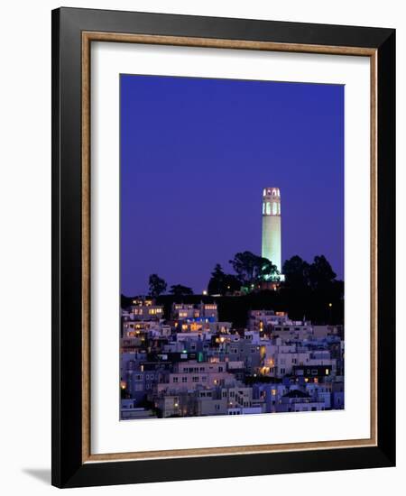 Coit Tower, Telegraph Hill at Dusk, San Francisco, U.S.A.-Thomas Winz-Framed Photographic Print