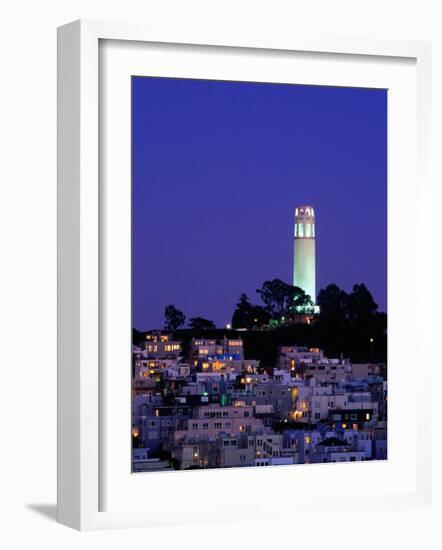 Coit Tower, Telegraph Hill at Dusk, San Francisco, U.S.A.-Thomas Winz-Framed Photographic Print