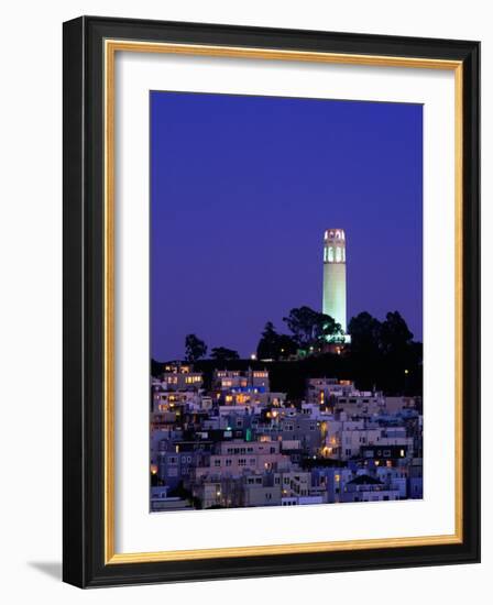 Coit Tower, Telegraph Hill at Dusk, San Francisco, U.S.A.-Thomas Winz-Framed Photographic Print