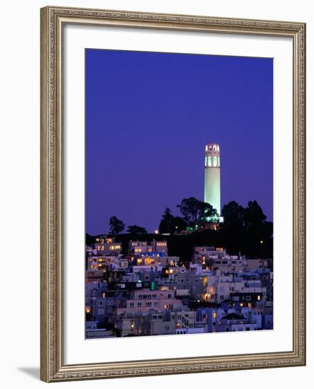 Coit Tower, Telegraph Hill at Dusk, San Francisco, U.S.A.-Thomas Winz-Framed Photographic Print