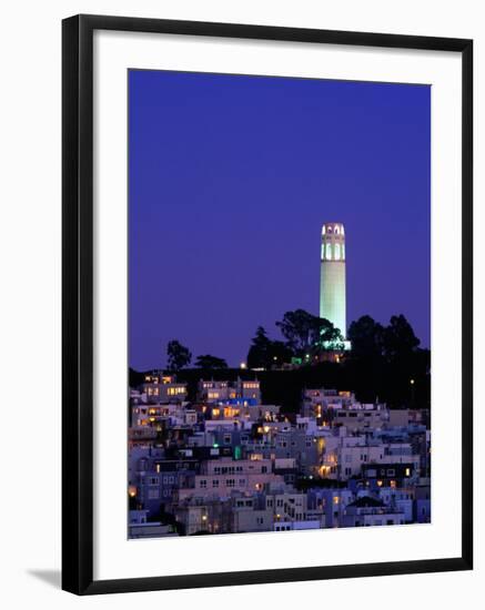 Coit Tower, Telegraph Hill at Dusk, San Francisco, U.S.A.-Thomas Winz-Framed Photographic Print