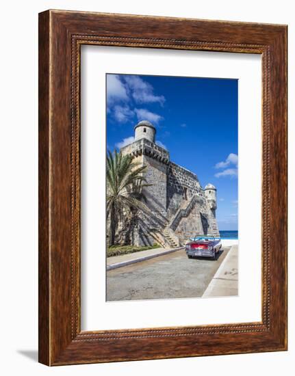 Cojimar Fort and 1959 Dodge Custom Loyal Lancer Convertible, Cojimar, Havana, Cuba (Mr)-Jon Arnold-Framed Photographic Print