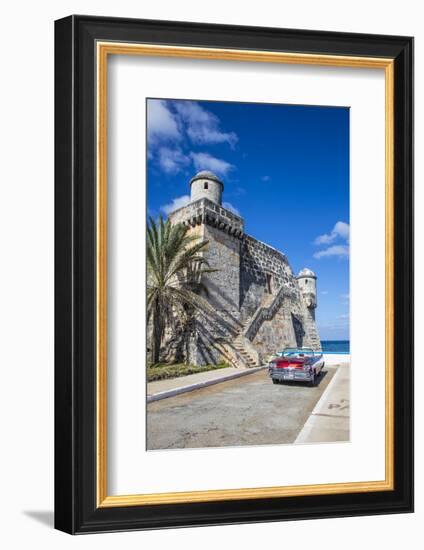 Cojimar Fort and 1959 Dodge Custom Loyal Lancer Convertible, Cojimar, Havana, Cuba (Mr)-Jon Arnold-Framed Photographic Print