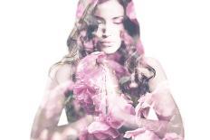 Beautiful Young Woman with Roses Double Exposure-coka-Photographic Print