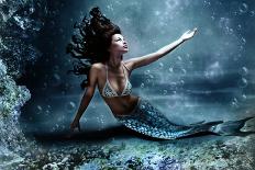 Mythology Being, Mermaid In Underwater Scene, Photo Compilation-coka-Mounted Art Print