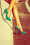 Woman Tan Legs In High Heel Green Shoes Outdoor Shot Summer Day-coka-Art Print