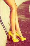 Woman Tan Legs In High Heel Yellow Shoes Outdoor Shot Summer Day-coka-Art Print