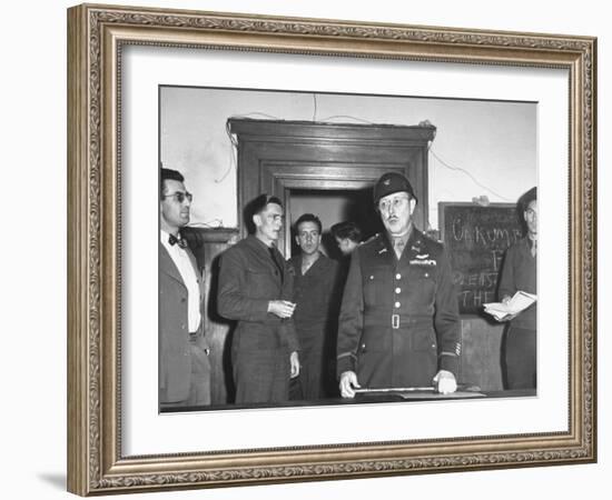 Col. Burton Andrus Announcing Suicide of Hermann Goering During Trial of German War Criminals-null-Framed Photographic Print