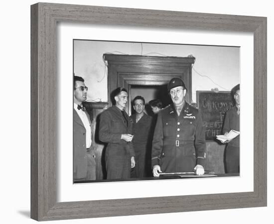 Col. Burton Andrus Announcing Suicide of Hermann Goering During Trial of German War Criminals-null-Framed Photographic Print