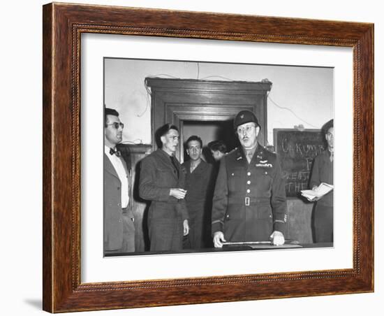 Col. Burton Andrus Announcing Suicide of Hermann Goering During Trial of German War Criminals-null-Framed Photographic Print