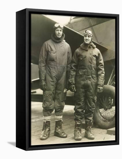 Col. Charles A. Lindbergh (Left) and Harry F. Guggenheim in Flight-Suits. Dec. 8, 1928-null-Framed Stretched Canvas