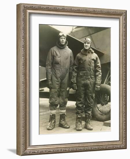 Col. Charles A. Lindbergh (Left) and Harry F. Guggenheim in Flight-Suits. Dec. 8, 1928-null-Framed Photo