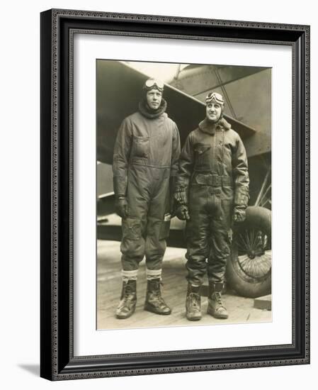 Col. Charles A. Lindbergh (Left) and Harry F. Guggenheim in Flight-Suits. Dec. 8, 1928-null-Framed Photo