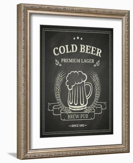 Cold Beer Poster on Chalkboard-hoverfly-Framed Art Print