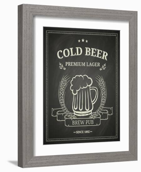 Cold Beer Poster on Chalkboard-hoverfly-Framed Art Print
