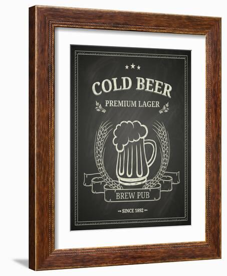 Cold Beer Poster on Chalkboard-hoverfly-Framed Art Print