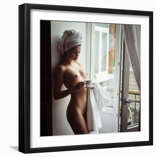 Cold morning and hot coffee-Elizaveta Shaburova-Framed Photographic Print