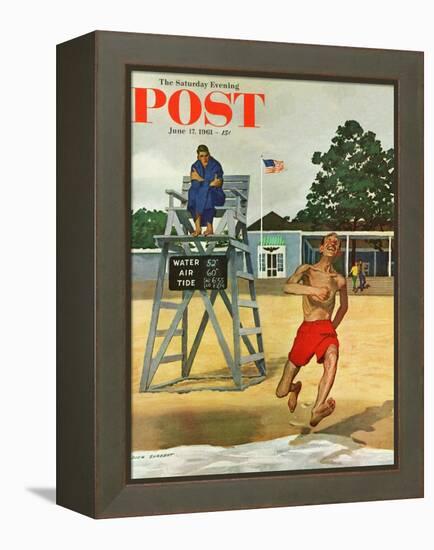 "Cold Water Swimmer," Saturday Evening Post Cover, June 17, 1961-Richard Sargent-Framed Premier Image Canvas
