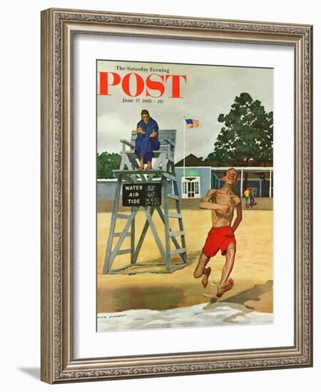 "Cold Water Swimmer," Saturday Evening Post Cover, June 17, 1961-Richard Sargent-Framed Giclee Print