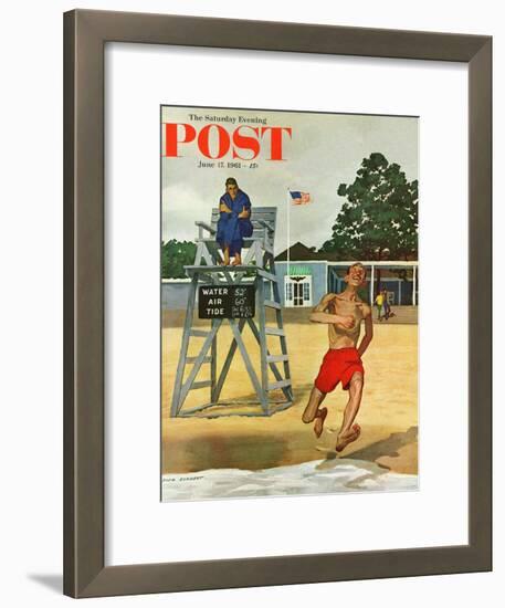 "Cold Water Swimmer," Saturday Evening Post Cover, June 17, 1961-Richard Sargent-Framed Giclee Print