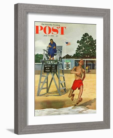 "Cold Water Swimmer," Saturday Evening Post Cover, June 17, 1961-Richard Sargent-Framed Giclee Print