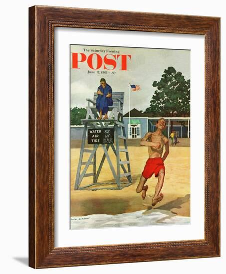 "Cold Water Swimmer," Saturday Evening Post Cover, June 17, 1961-Richard Sargent-Framed Giclee Print