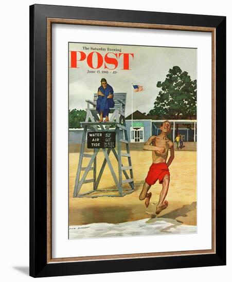 "Cold Water Swimmer," Saturday Evening Post Cover, June 17, 1961-Richard Sargent-Framed Giclee Print