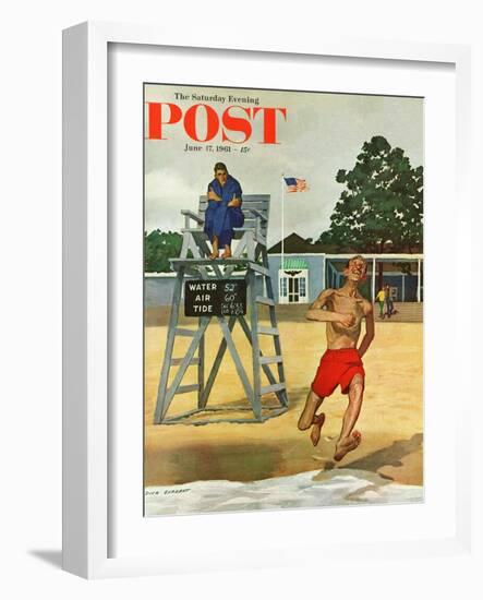 "Cold Water Swimmer," Saturday Evening Post Cover, June 17, 1961-Richard Sargent-Framed Giclee Print