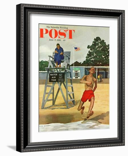 "Cold Water Swimmer," Saturday Evening Post Cover, June 17, 1961-Richard Sargent-Framed Giclee Print