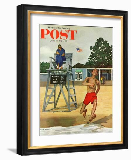 "Cold Water Swimmer," Saturday Evening Post Cover, June 17, 1961-Richard Sargent-Framed Giclee Print