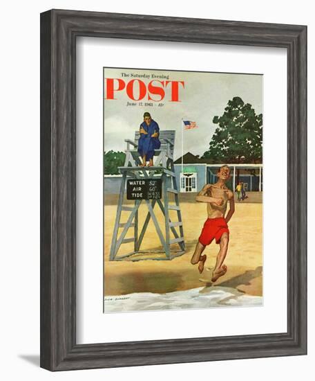 "Cold Water Swimmer," Saturday Evening Post Cover, June 17, 1961-Richard Sargent-Framed Giclee Print